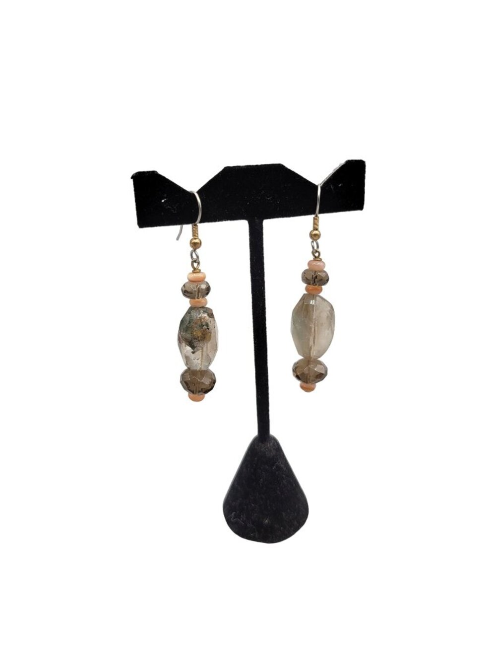 Handmade Smokey Quartz Topaz Dangle Earrings Fish Hook Closure
